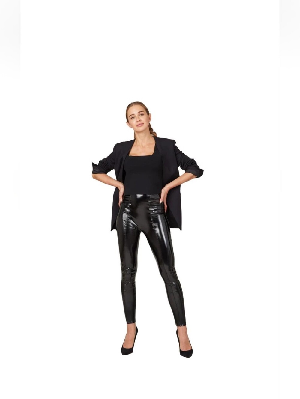 SPANX Faux Leather Leggings Black High Waisted Medium Tall MT 20301T